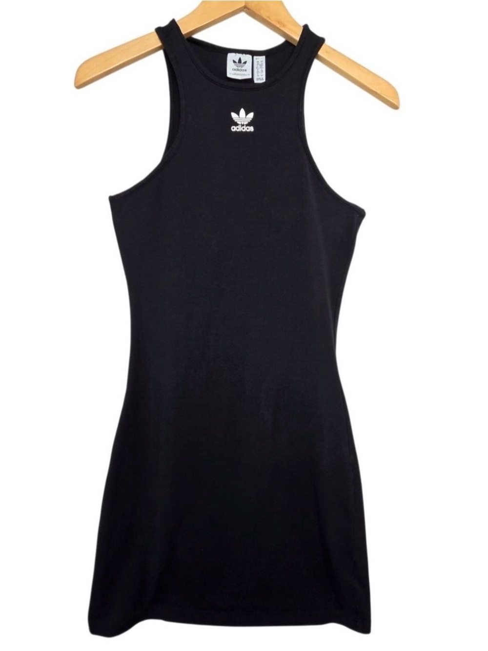 adidas Black Ribbed Tank Dress with White Trefoil